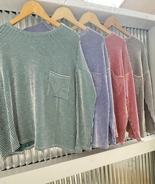 Long Sleeve Ribbed Pocket Top