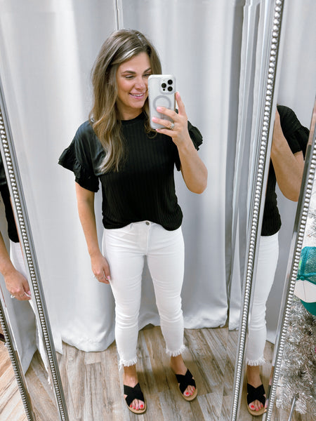 DOD Ribbed Ruffle Sleeve Tee