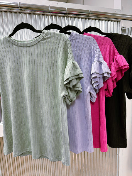 DOD Ribbed Ruffle Sleeve Tee