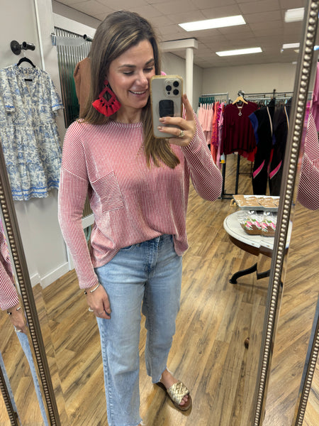 Long Sleeve Ribbed Pocket Top